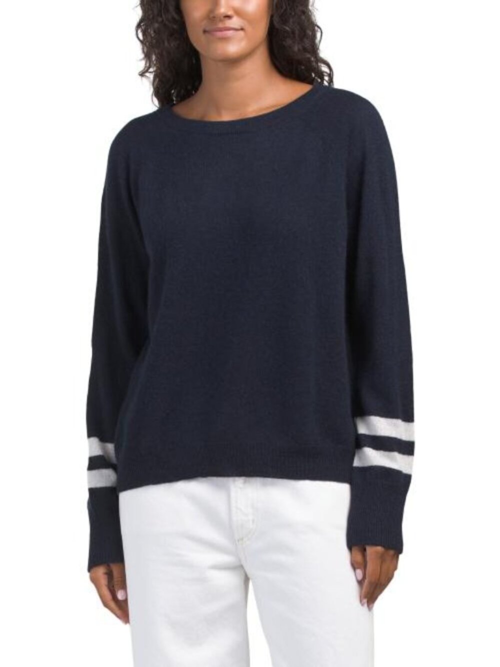WHITE + WARREN Cashmere Varsity Stripe Essential Sweatshirt